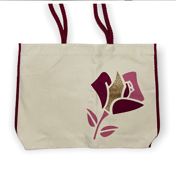 Lancome Paris Off-White & Pink Canvas Tote Bag with Gold & Pink Rose Logo - NEW! - Picture 2 of 11